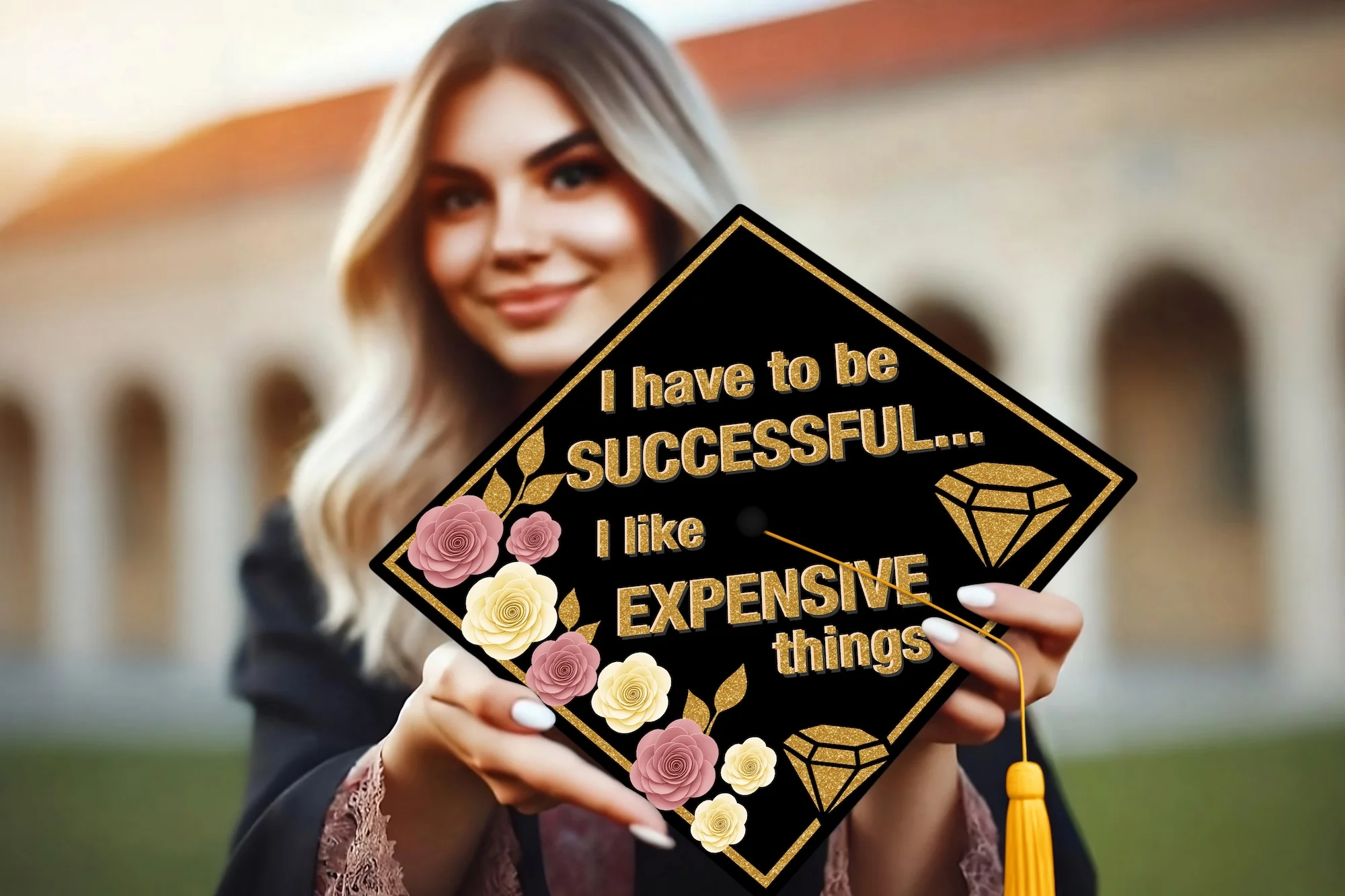 I Have to Be Successful, I Like Expensive Things Graduation Cap Topper - Image 6