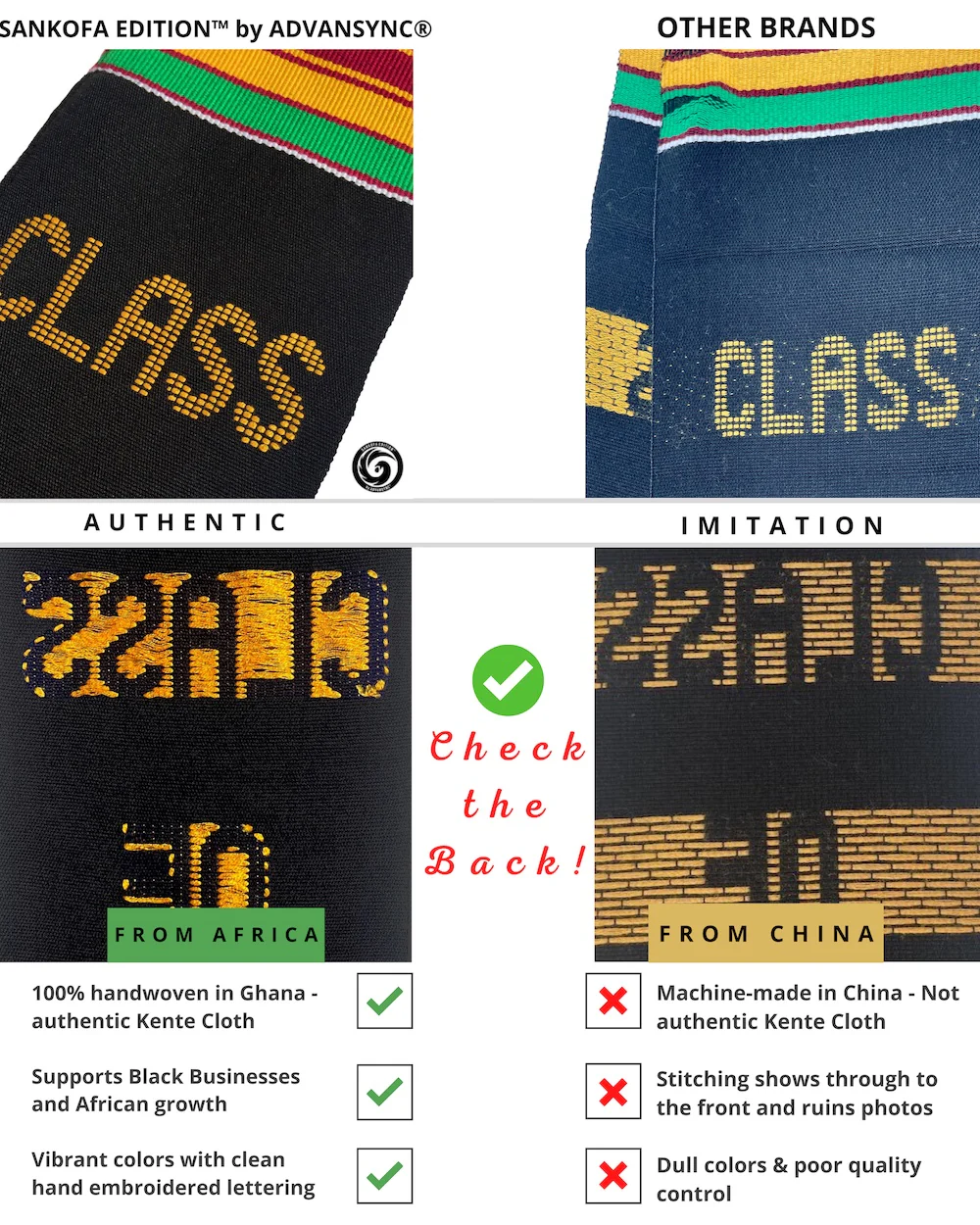 Ready to Customize Black Authentic Handwoven Kente Cloth Graduation Stole - Image 11